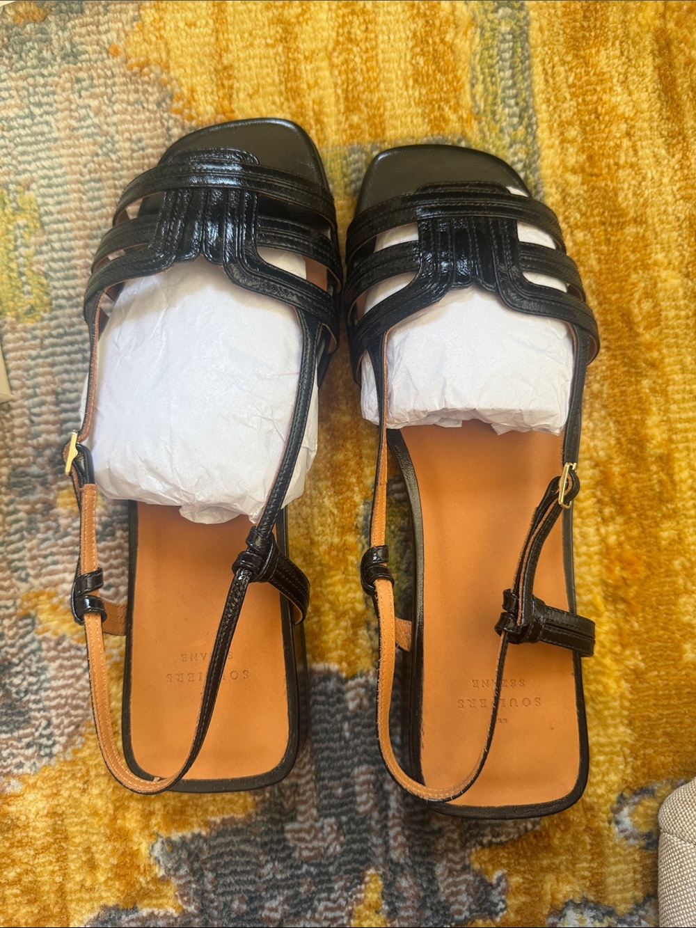 Sézane Black Women's Leather Slingback Sandals